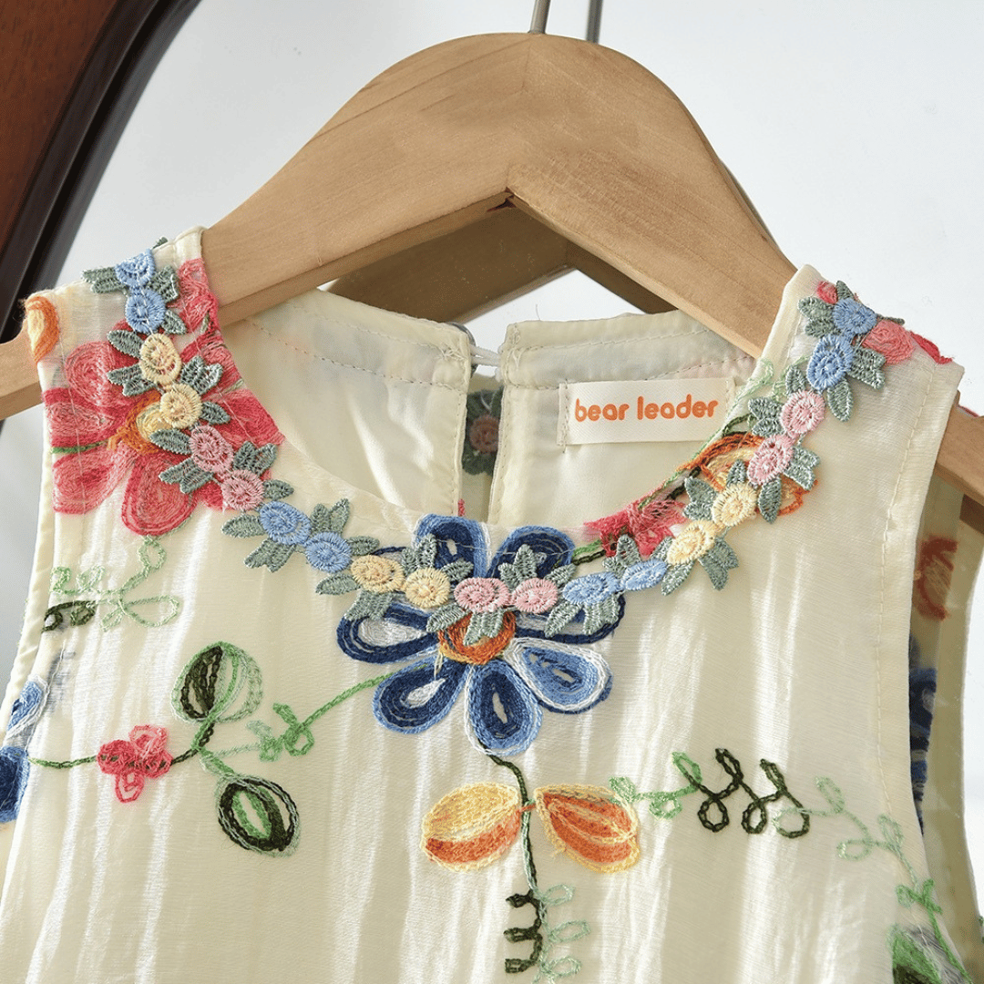 Elegant White Floral Baby Party Dress-Without Hat