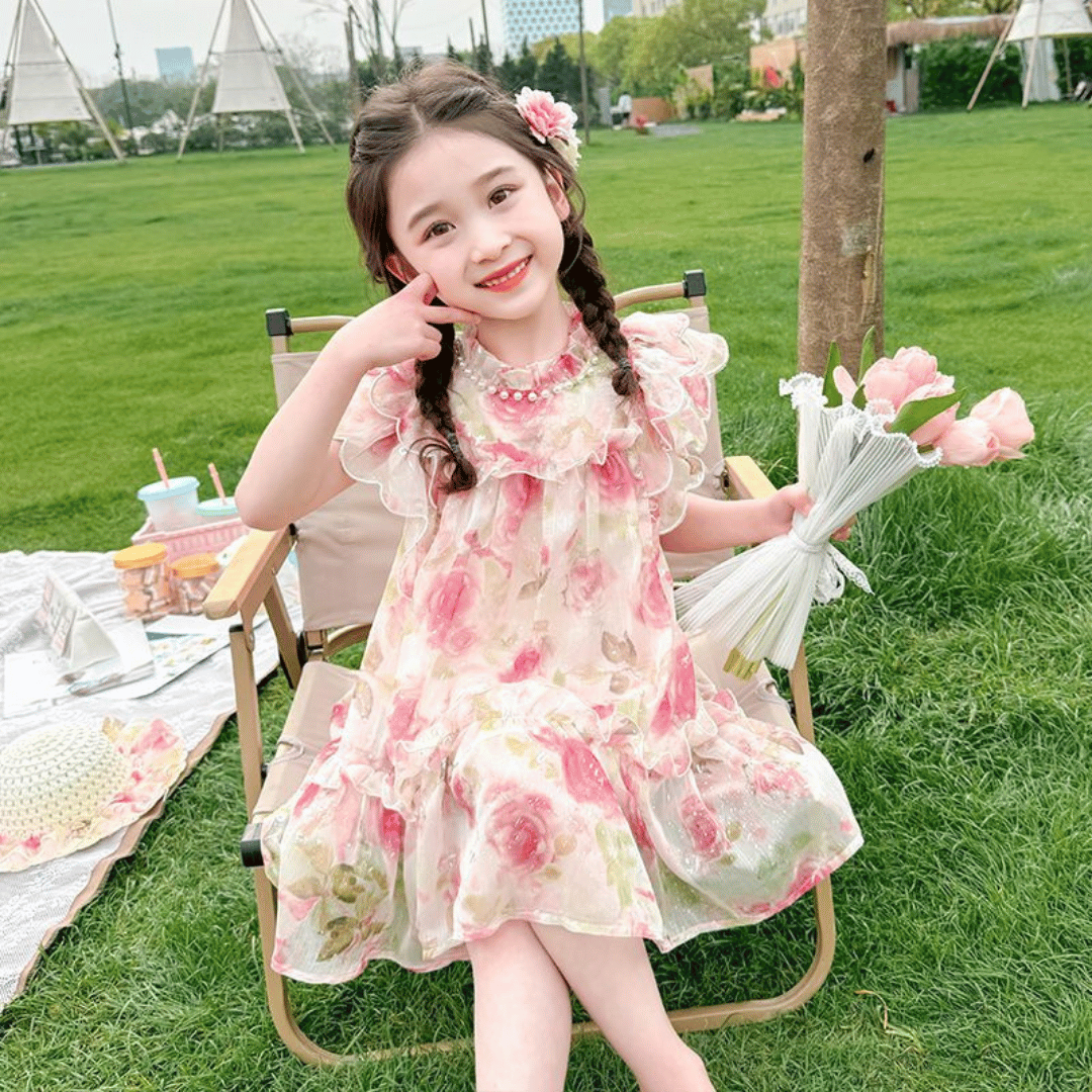 Elegant Rose Bloom Party Dress