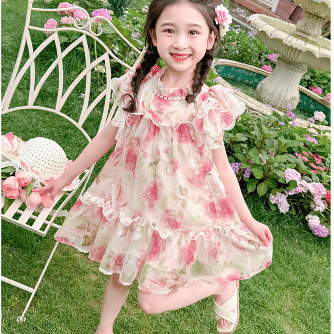 Elegant Rose Bloom Party Dress