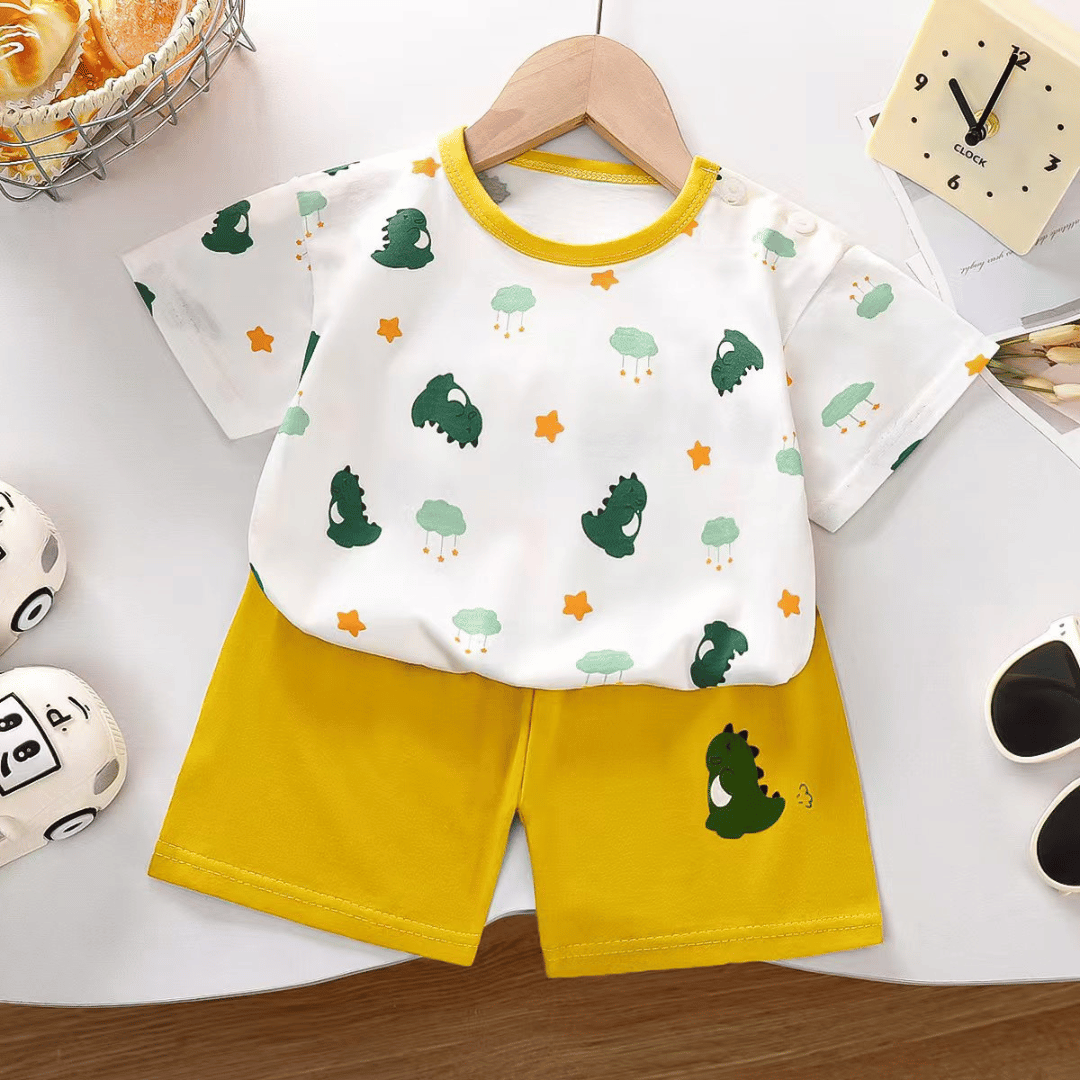 Flower Dino Kids T-Shirt & Shorts Set