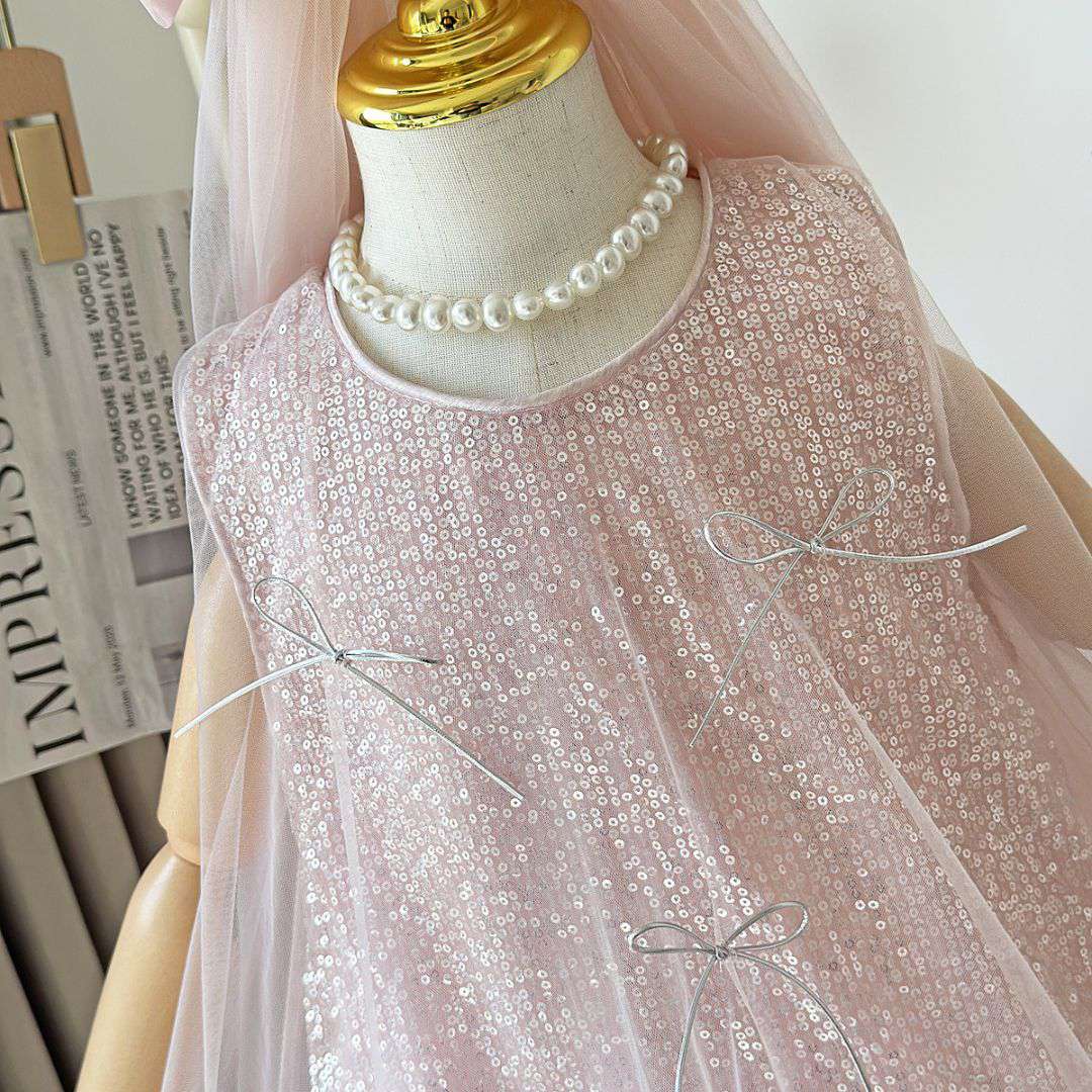 Sequin Party Dress with Bow Clip