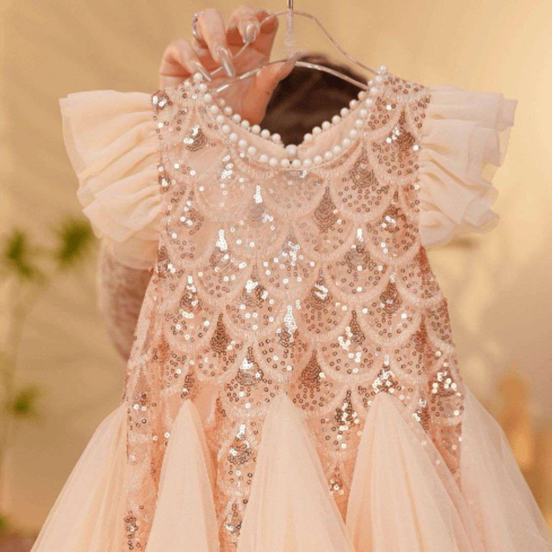 Royal Sequin Pearl Hare Bow Princess Dress
