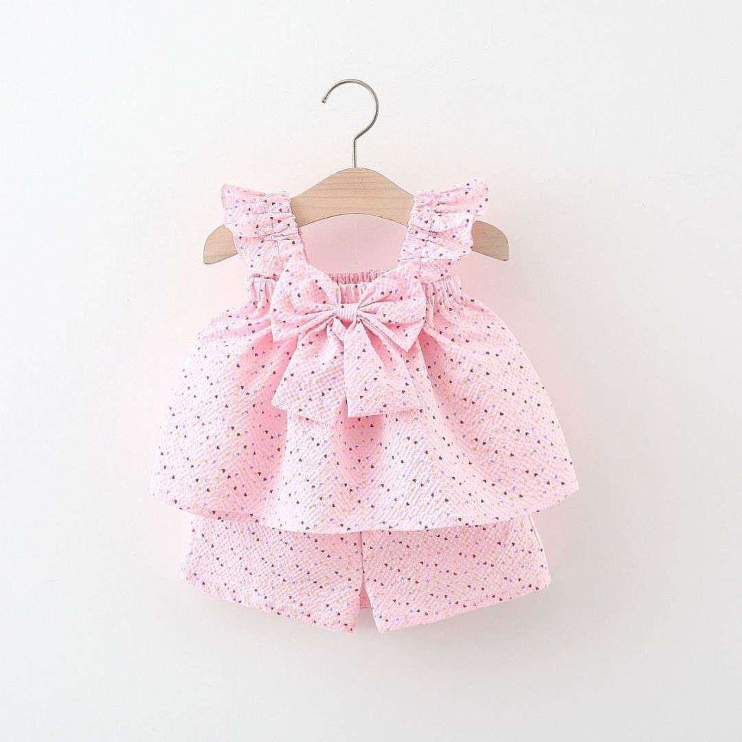 Baby Girl Heart Print Halter Top & Shorts Set