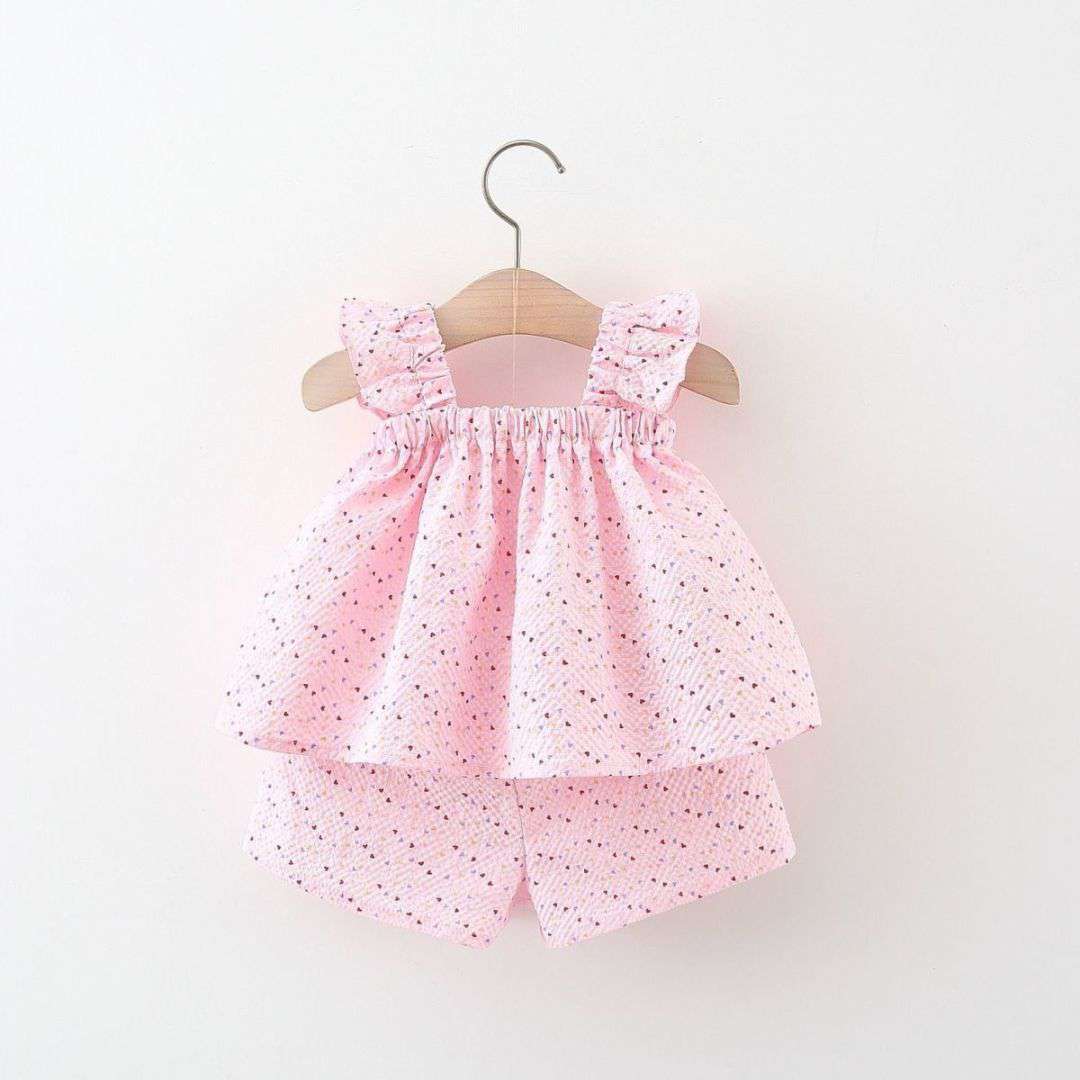 Baby Girl Heart Print Halter Top & Shorts Set
