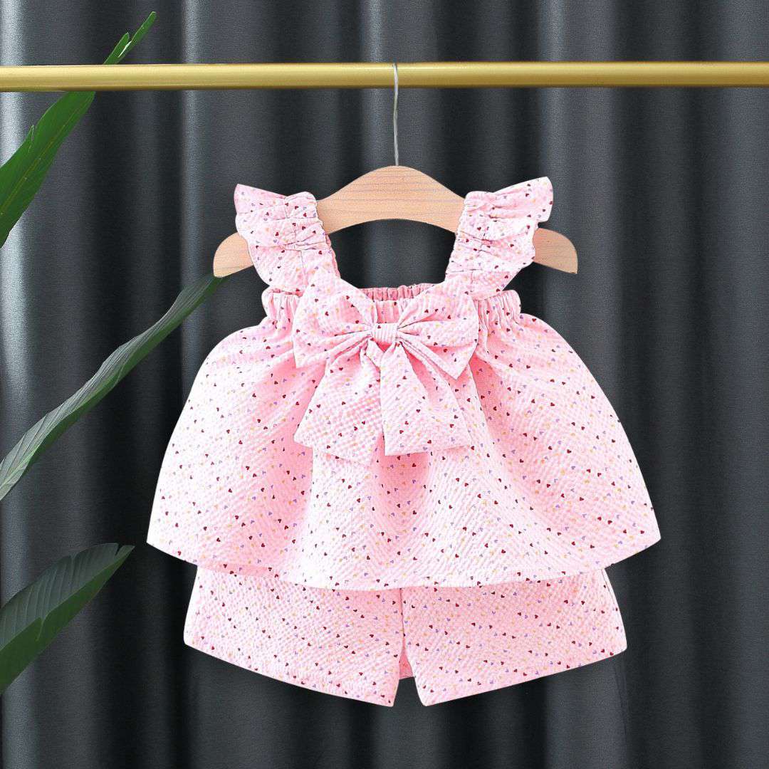 Baby Girl Heart Print Halter Top & Shorts Set