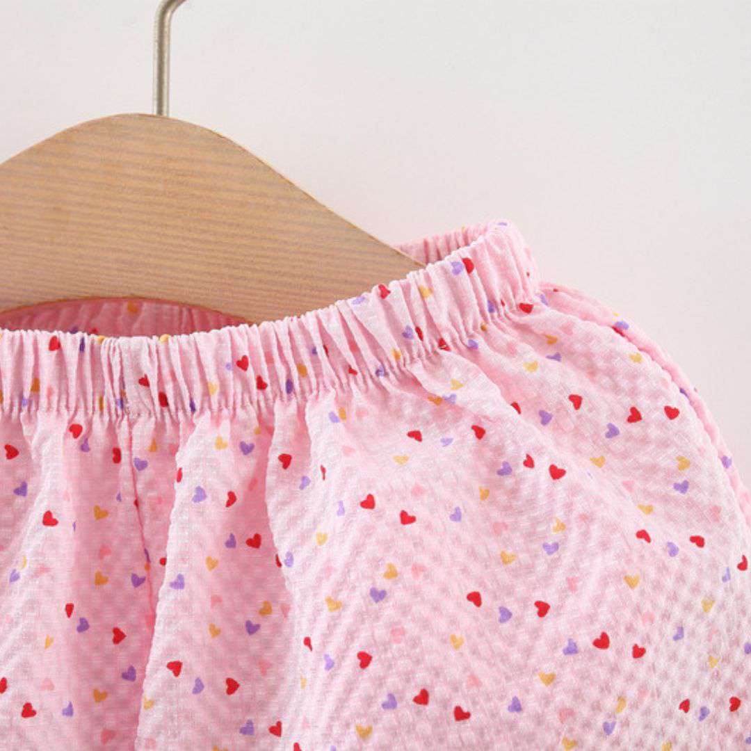 Baby Girl Heart Print Halter Top & Shorts Set