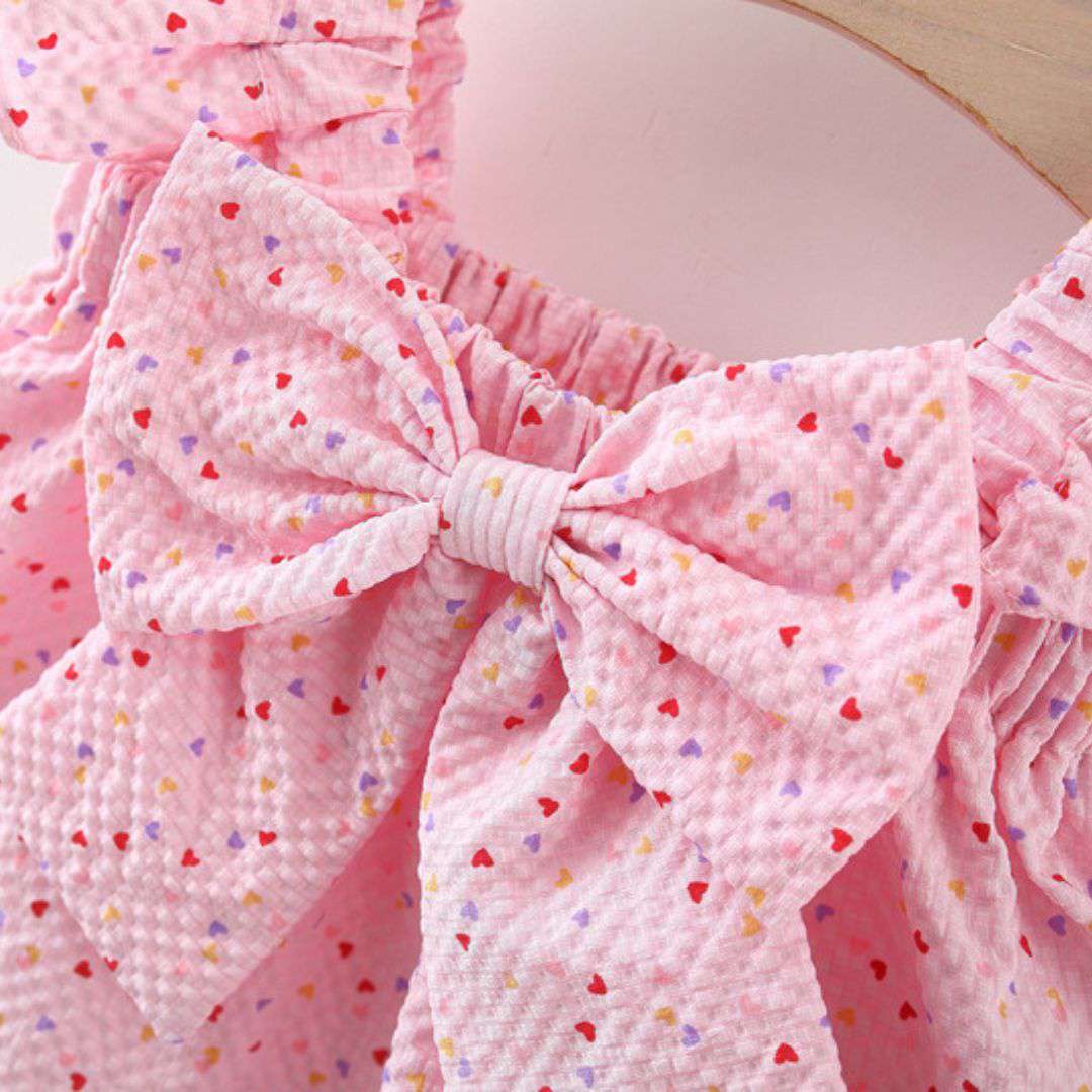 Baby Girl Heart Print Halter Top & Shorts Set