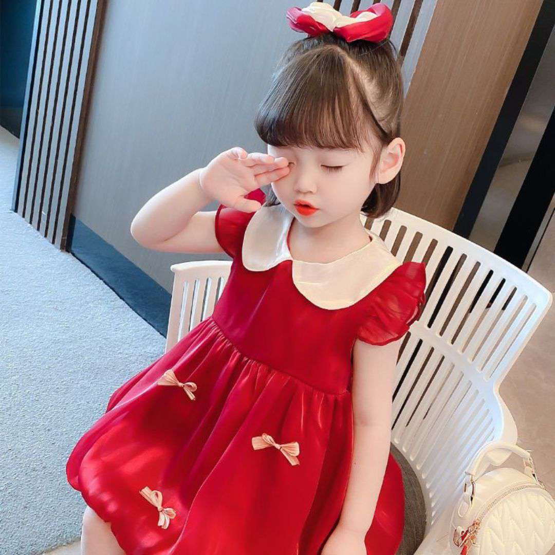Cute Red Bow Party Baby Dress