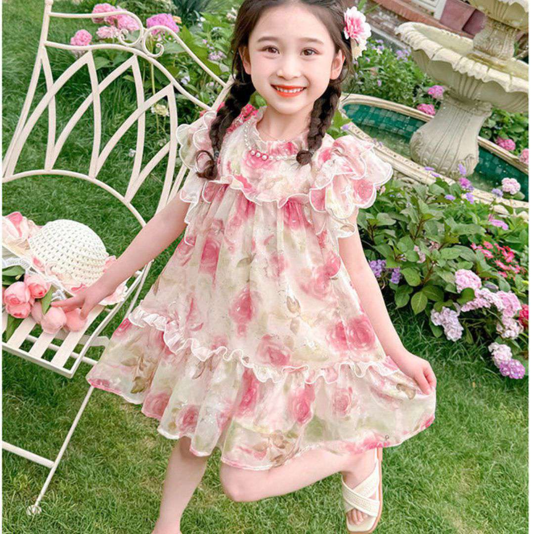 Elegant Rose Bloom Party Dress