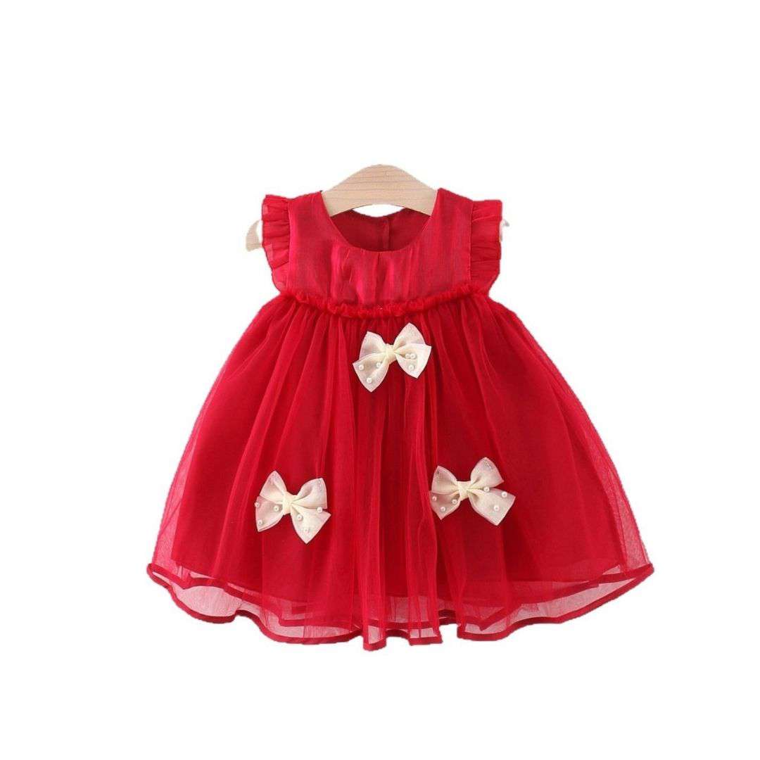 Red Pearl Bow Princess Dress