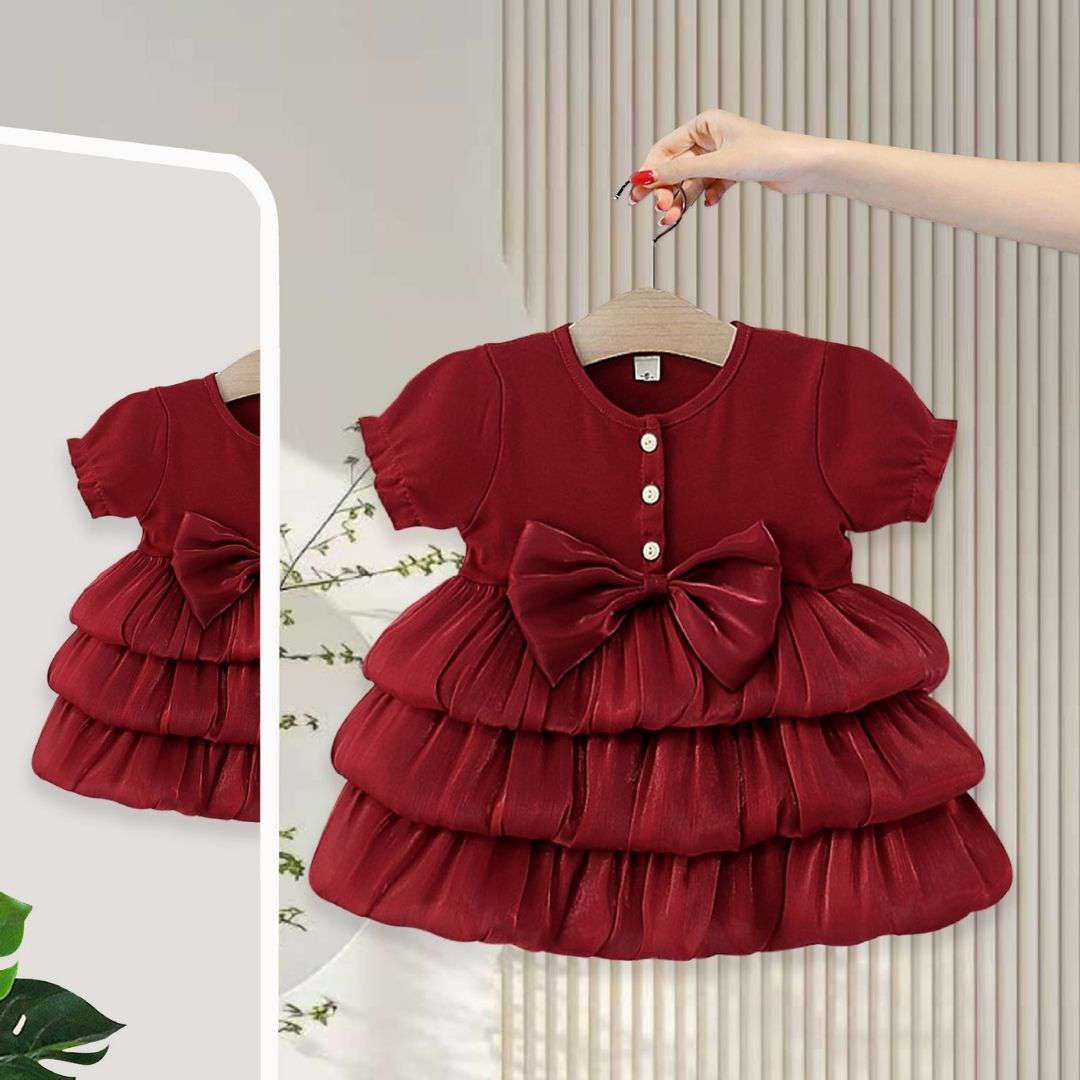 Short Sleeve Luxury Layered Tulle Bow Princess Dress