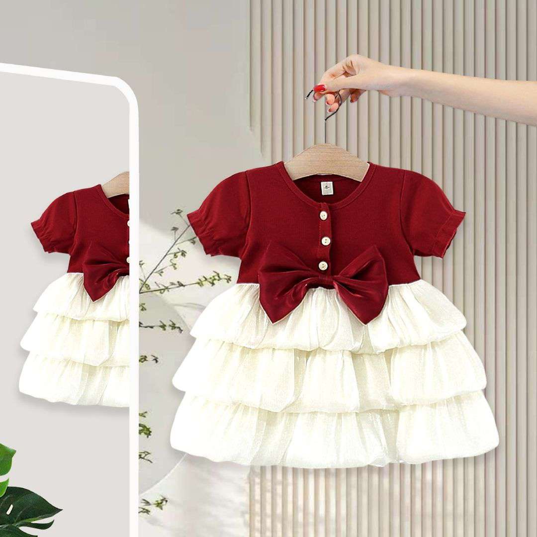 Short Sleeve Luxury Layered Tulle Bow Princess Dress