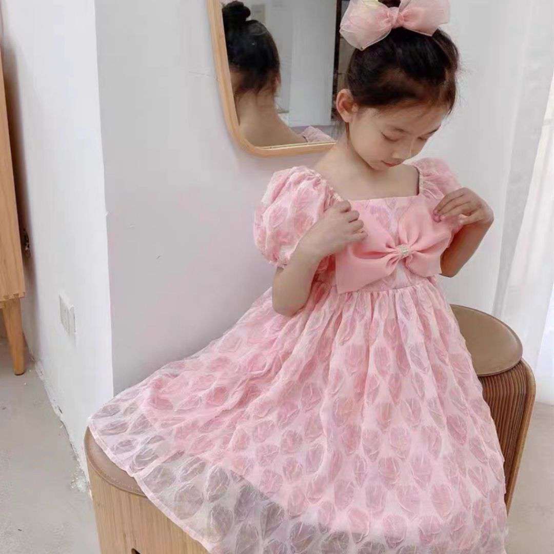 Blush Pink Bow Princess Baby Dress