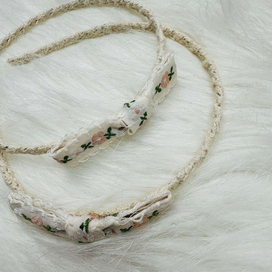 Embroidery Flower Lace Pearl Headband for Girls