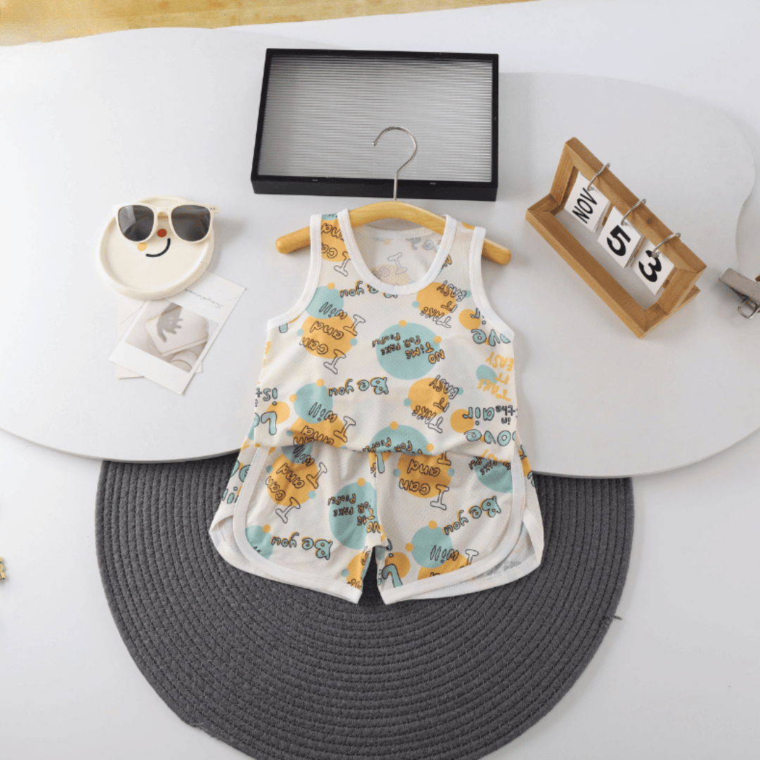 Orange Green Circles Boys Ice Silk Set