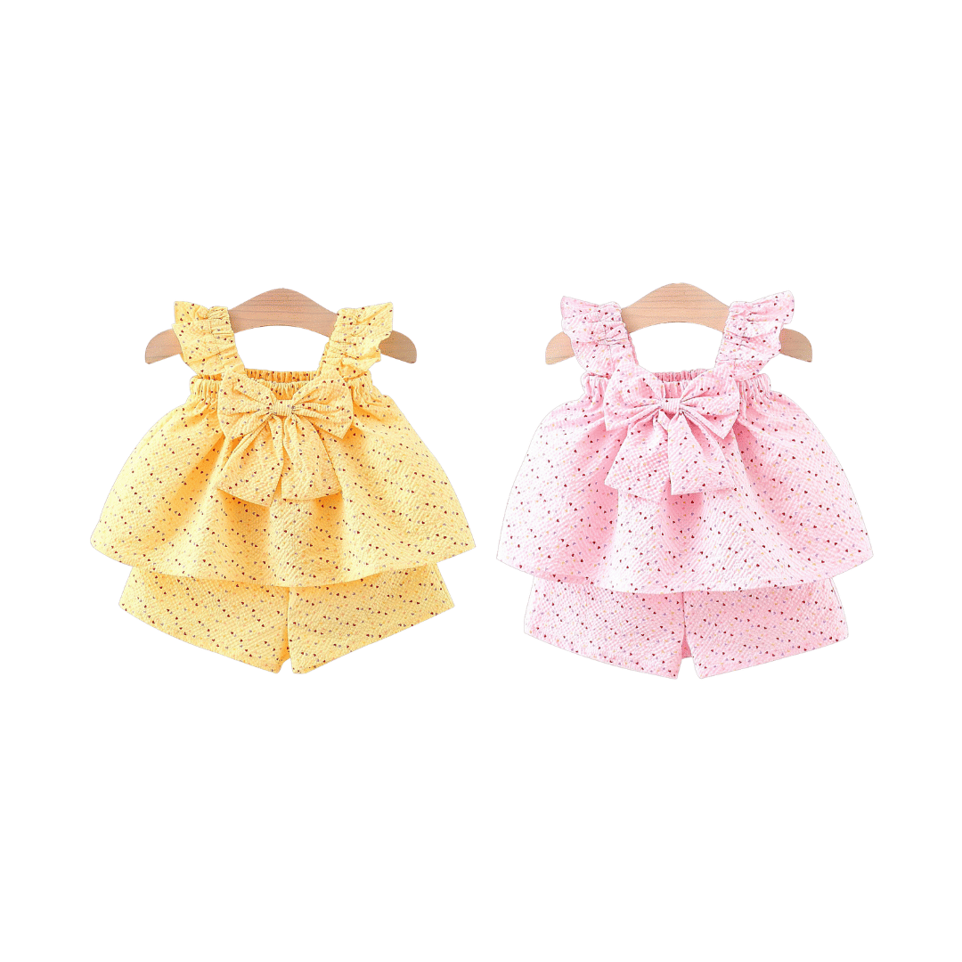 Baby Girl Heart Print Halter Top & Shorts Set – Summer 2 Piece Set