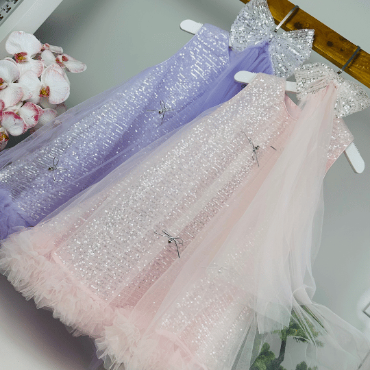 Sequin Party Dress with Bow Clip