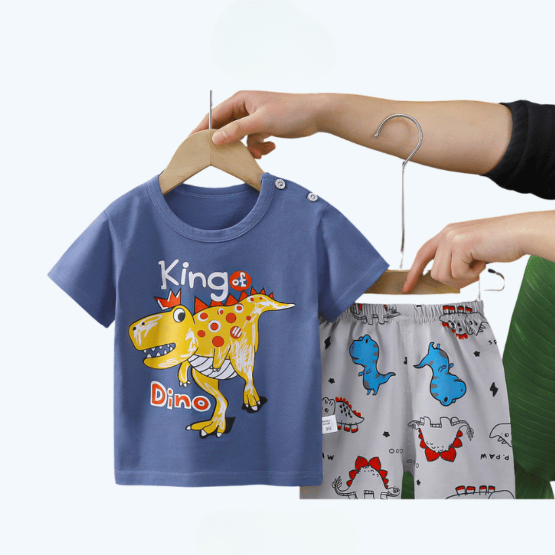 Blue Dino T-Rex Kids T-Shirt & Shorts Set