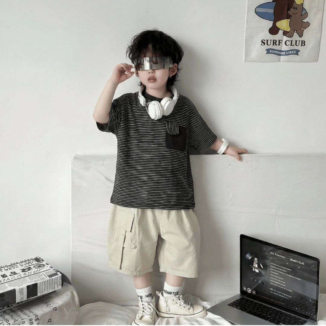 Trendy Summer Midnight Street Pocket T-Shirt Set for Boys