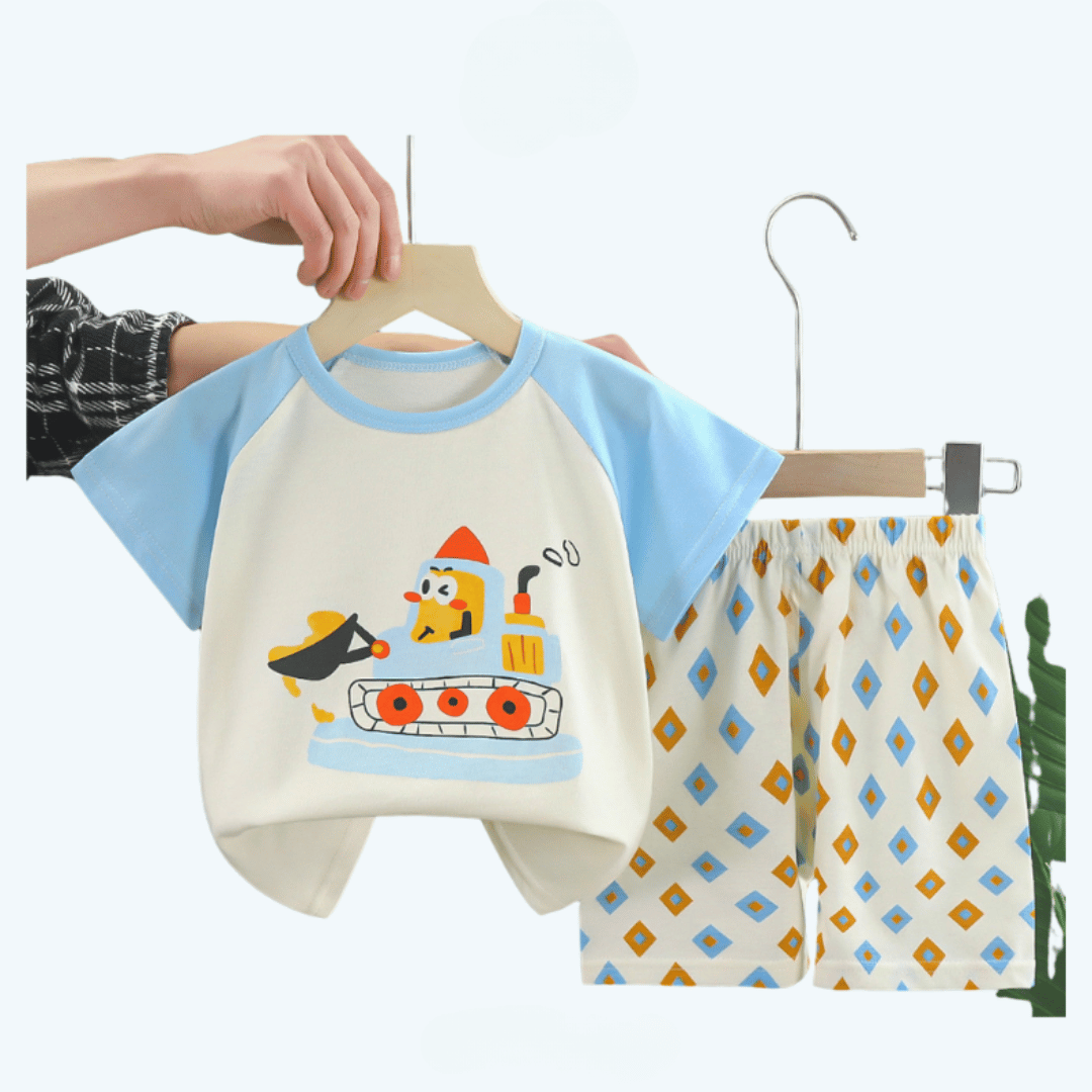 Blue Bulldozer T-Shirt & Shorts Set