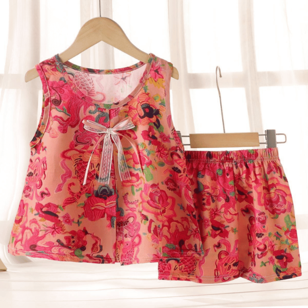 Chinese Style Koi Girls Cotton Silk Floral Skirt Dress