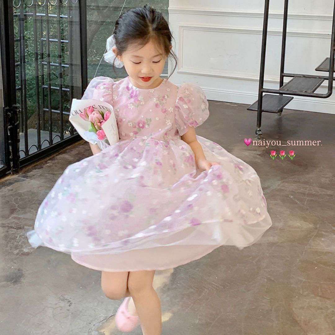 Soft Floral Organza Party Dress