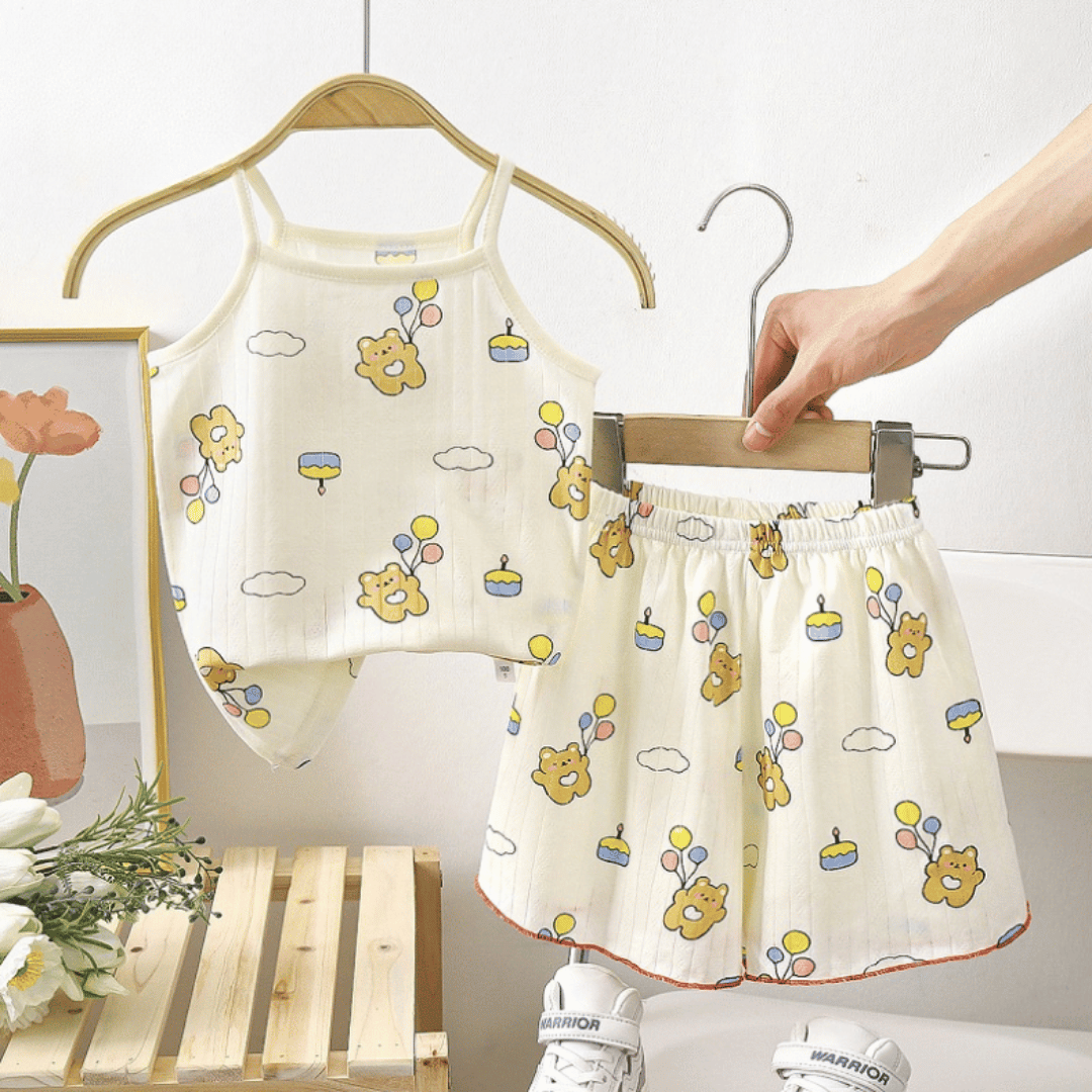 Ballon Bear Girls Summer Suspender Skirt Set