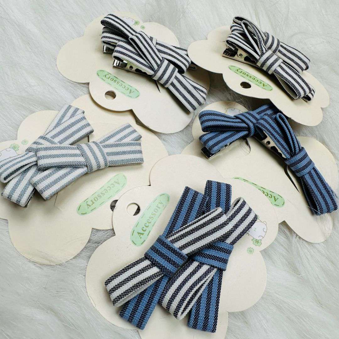 Striped Bow Hair Clips