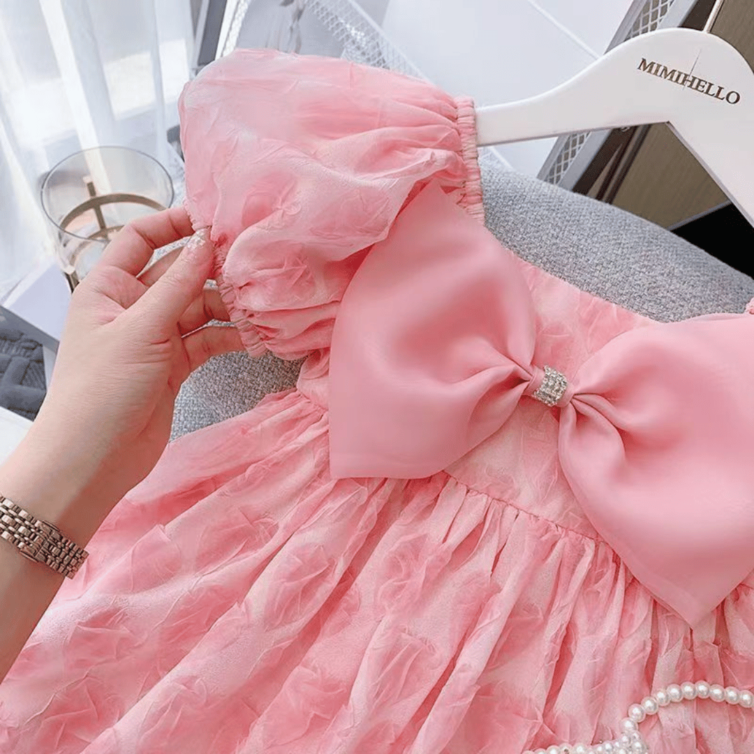 Blush Pink Bow Princess Baby Dress