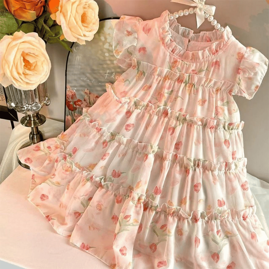 Elegant Floral Ruffle Party Baby Dress