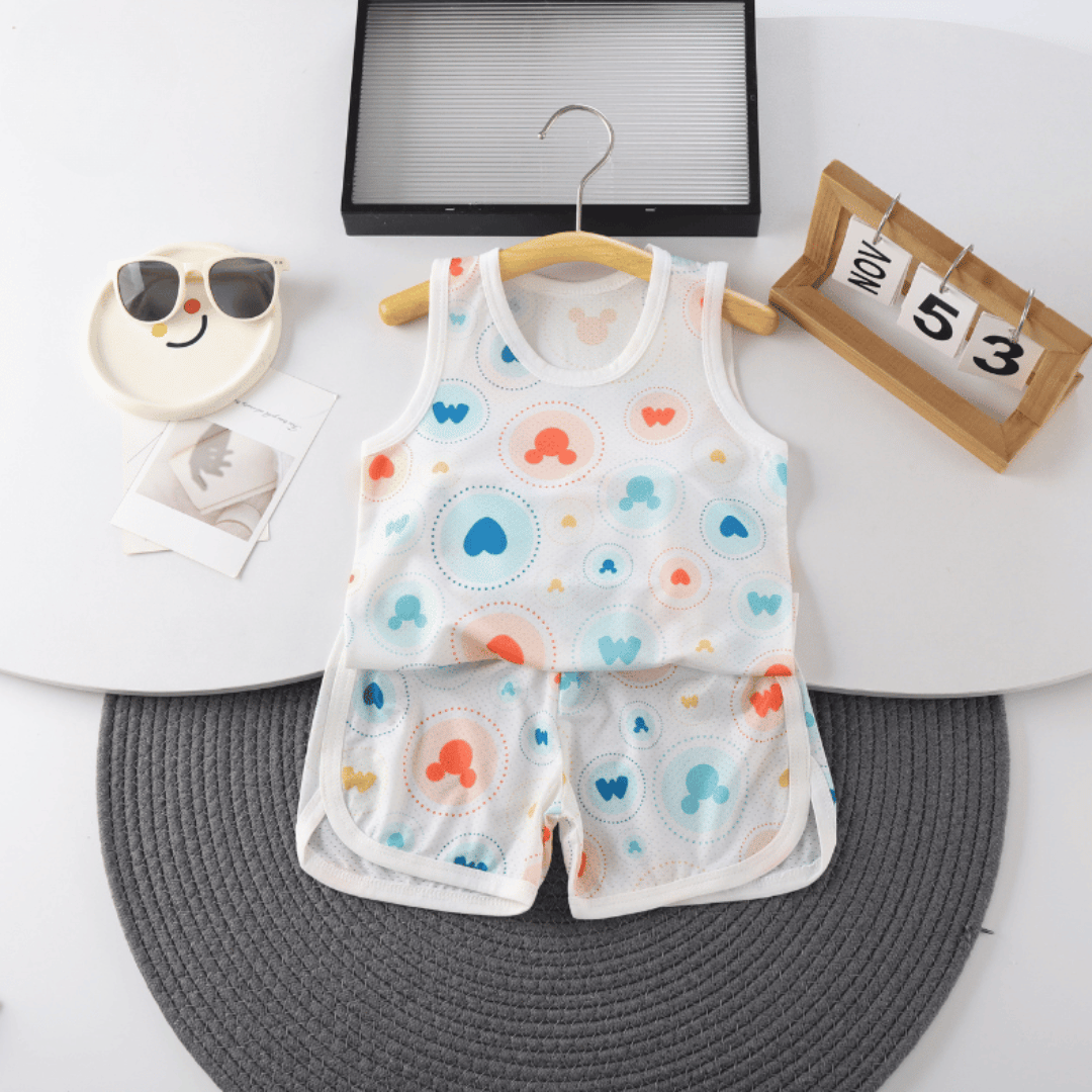 Big & Small Circles Boys Ice Silk Vest & Shorts Set