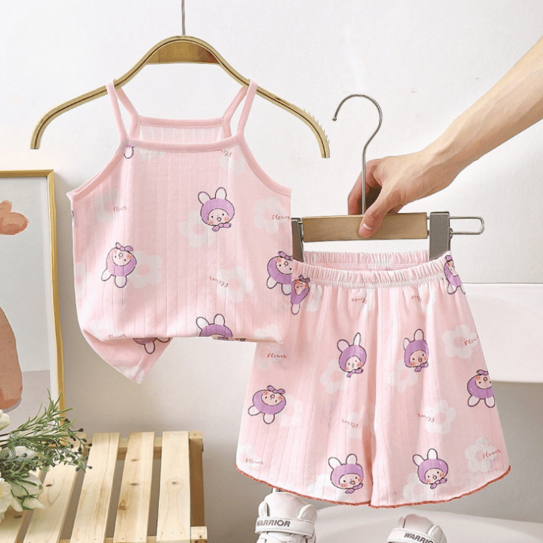 Purple Bunny Girls Summer Suspender Skirt Set