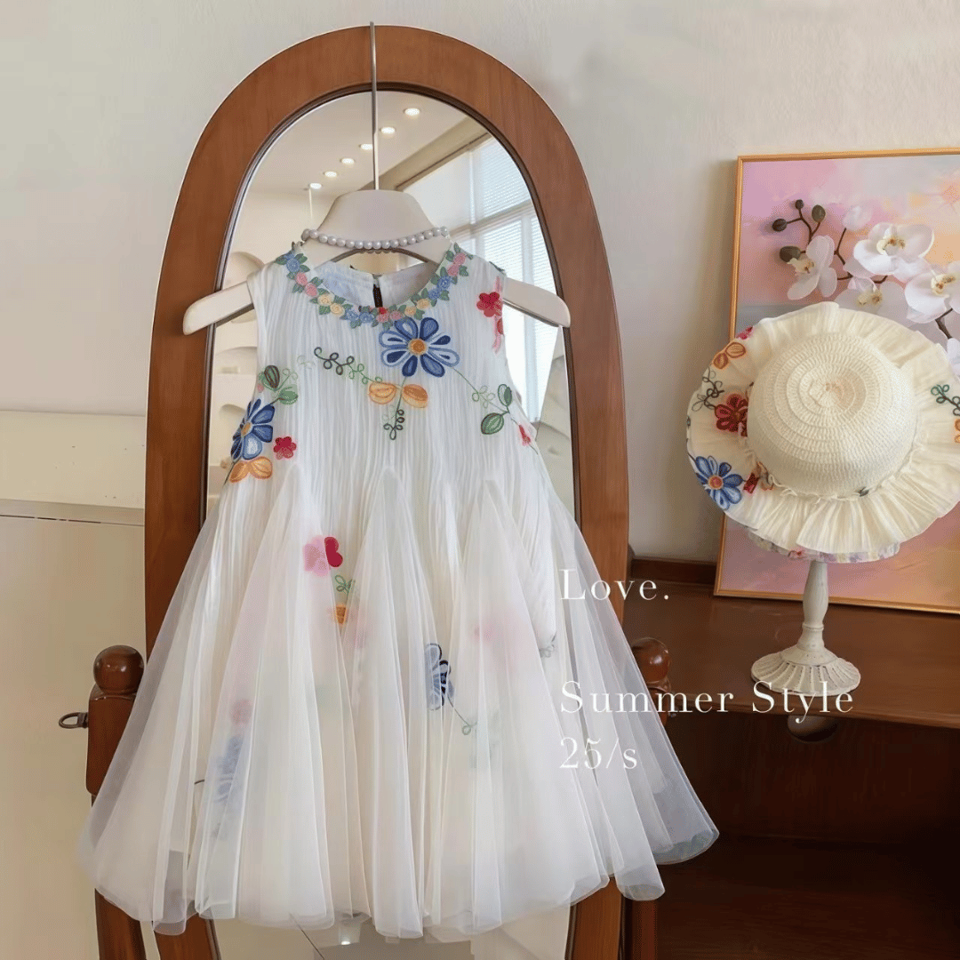 Elegant White Floral Baby Party Dress